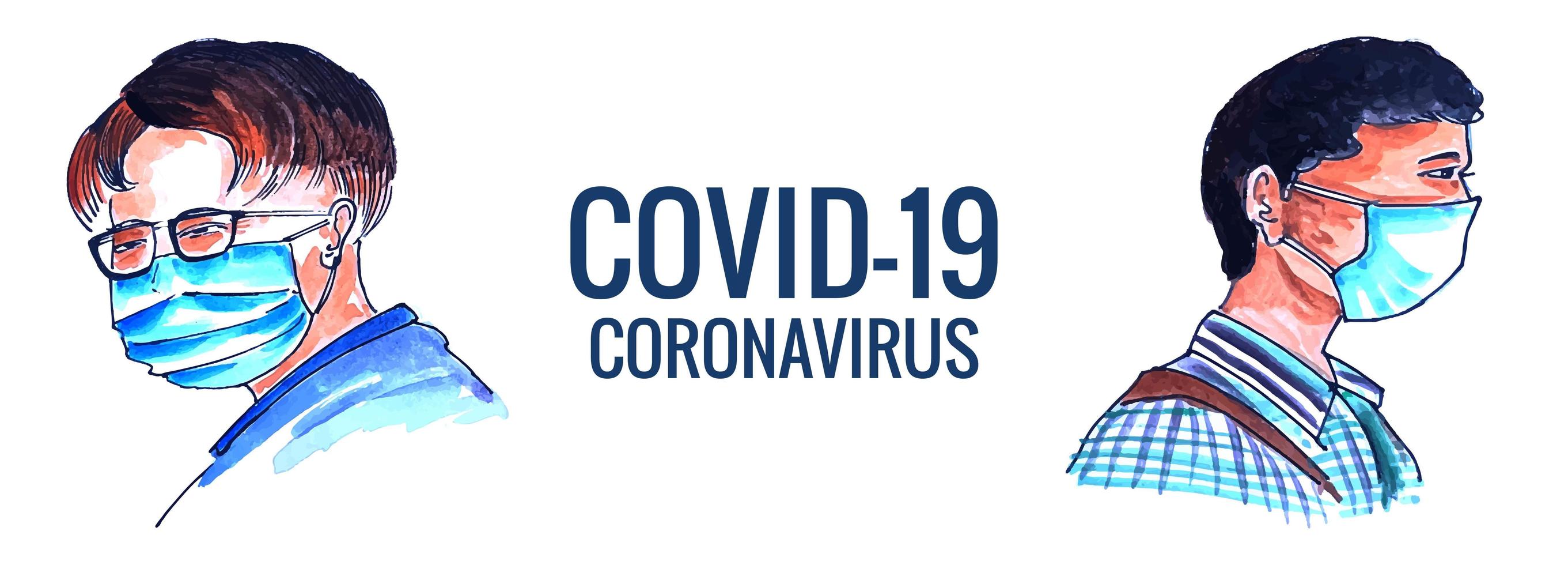 män i medicinsk ansiktsmask covid-19 banner design vektor