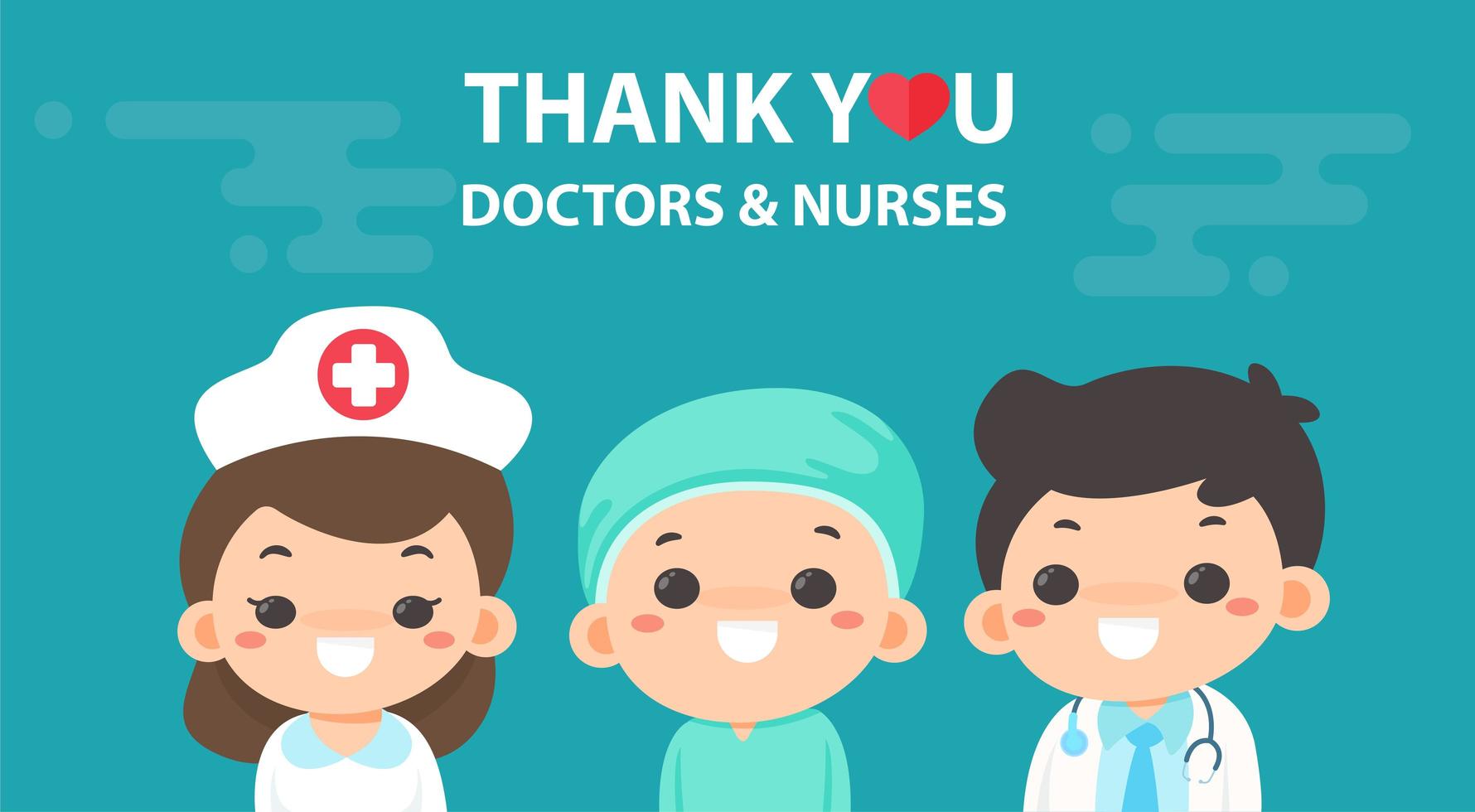 '' tack '' meddelande med läkare och sjuksköterskor vektor
