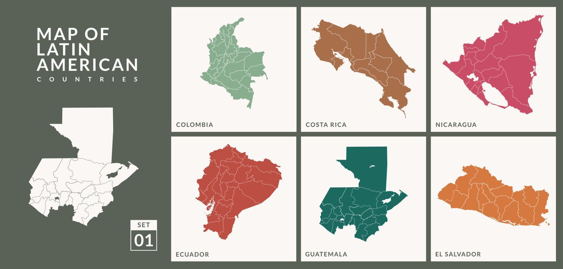 karten der lateinamerikanischen länder guatemala, argentinien, paraguay, chile, ecuador, vektorillustration. vektor