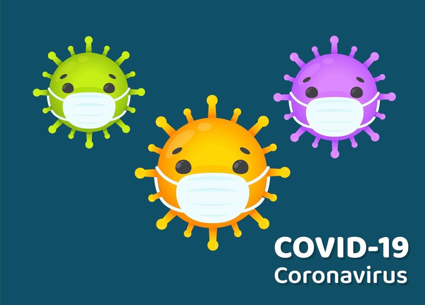 färgglada covid-19 celler bär ansiktsmasker vektor