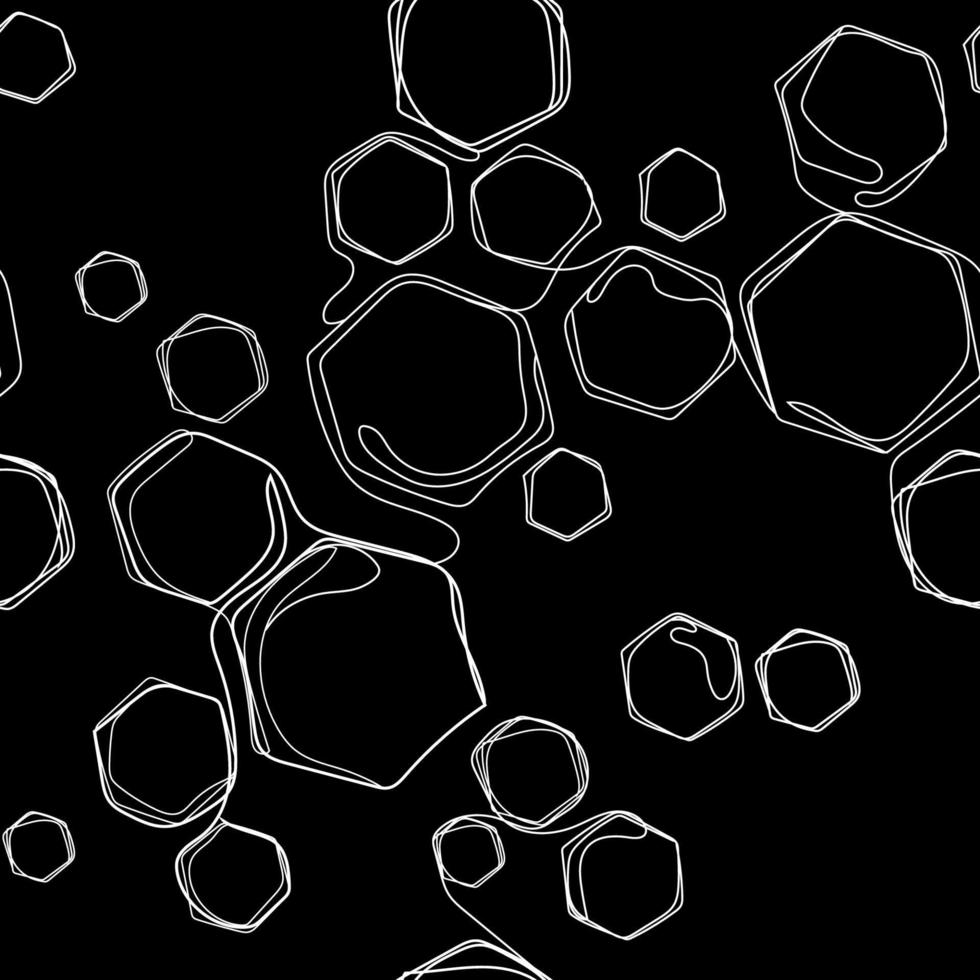 doodle waben nahtlose muster strichzeichnung, vector.hexagons nahtlose textur auf schwarz .moderner abstrakter hintergrund mit honeycombs.design-vorlage, druck, tapete, webhintergrund, stoff vektor