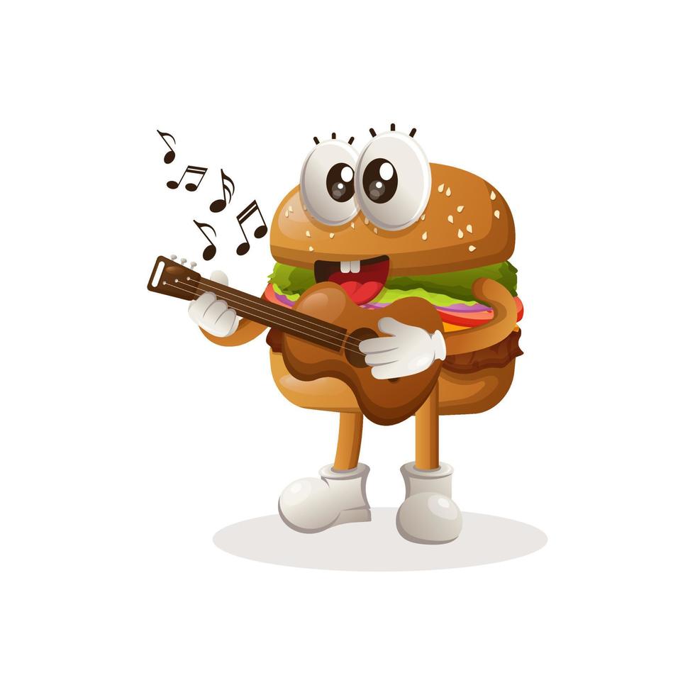 süßes burger-maskottchen-design, das gitarre spielt vektor