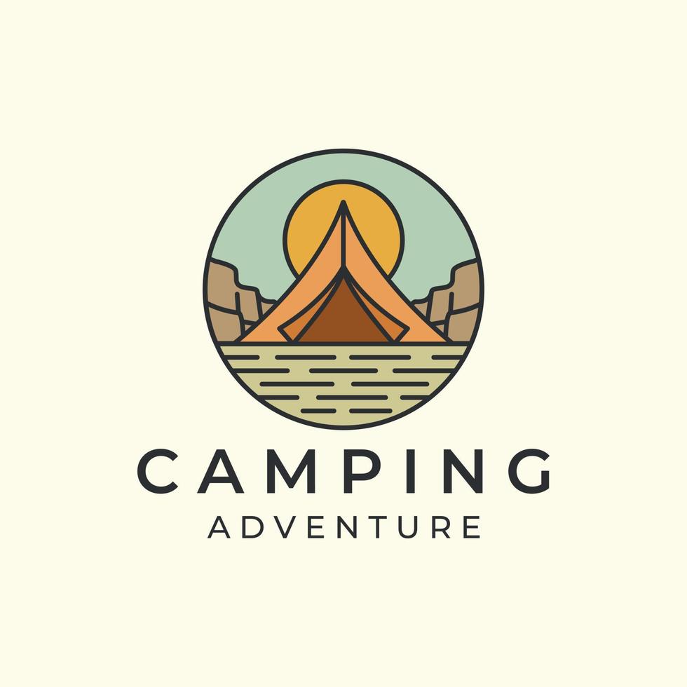 Camping mit Vintage-Farblogo-Vektorillustration. Zelt, Design von Symbolvorlagen für Bergabenteuer vektor