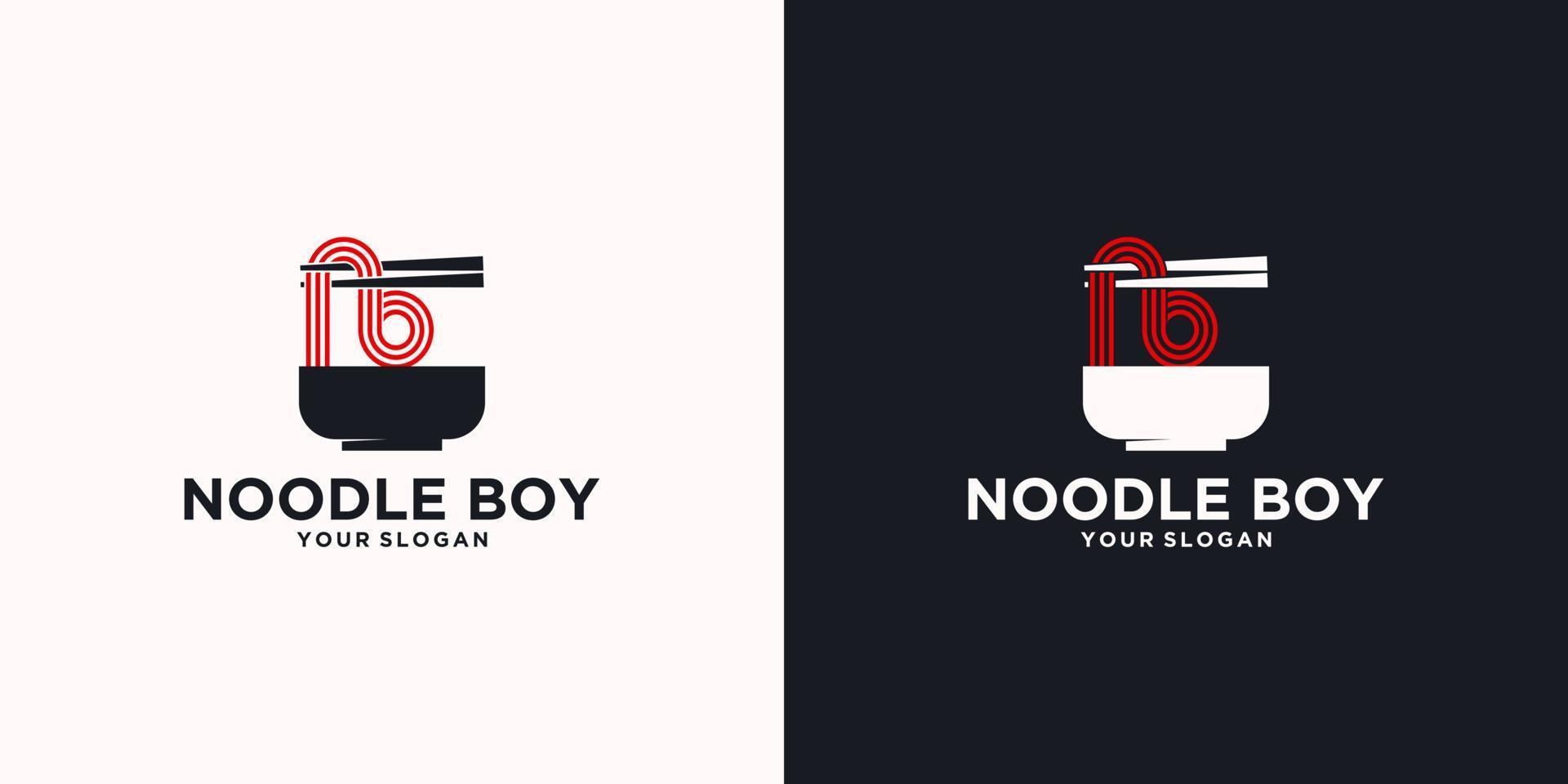 Nudel-Logo-Referenz, mit anfänglichem Stil, Nudelgeschäft, Ramen, Udon, Lebensmittelgeschäft und anderem. vektor