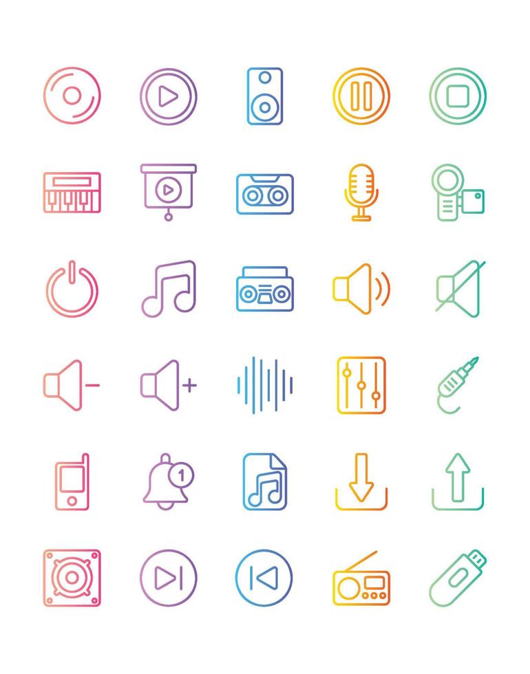 Audio-Icon-Set 30 isoliert auf weißem Hintergrund vektor
