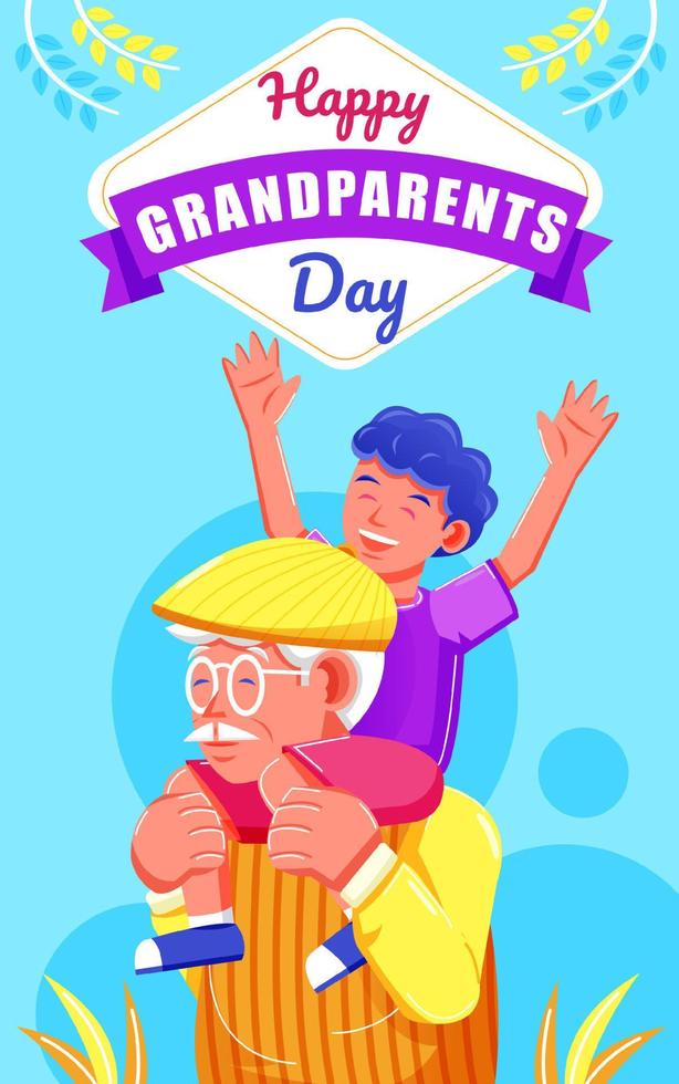 Lycklig farföräldrar dag, morfar innehav hans barnbarn. perfekt för evenemang vektor