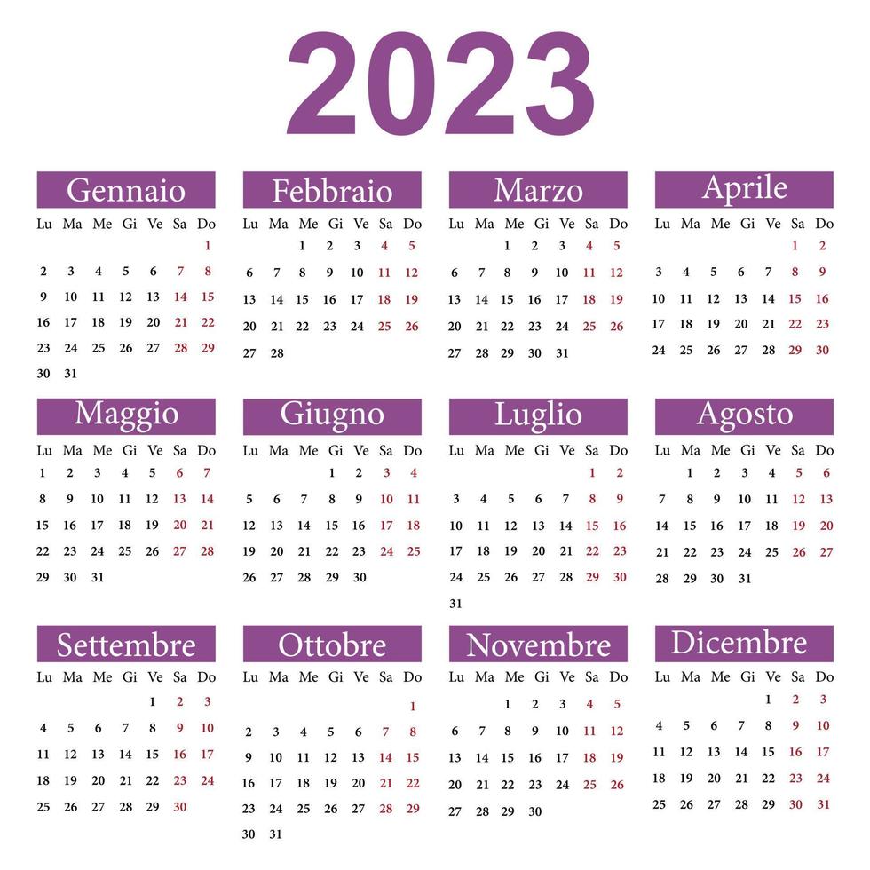 kalender auf italienisch für 2023. die woche beginnt am montag. Vektor-Illustration vektor