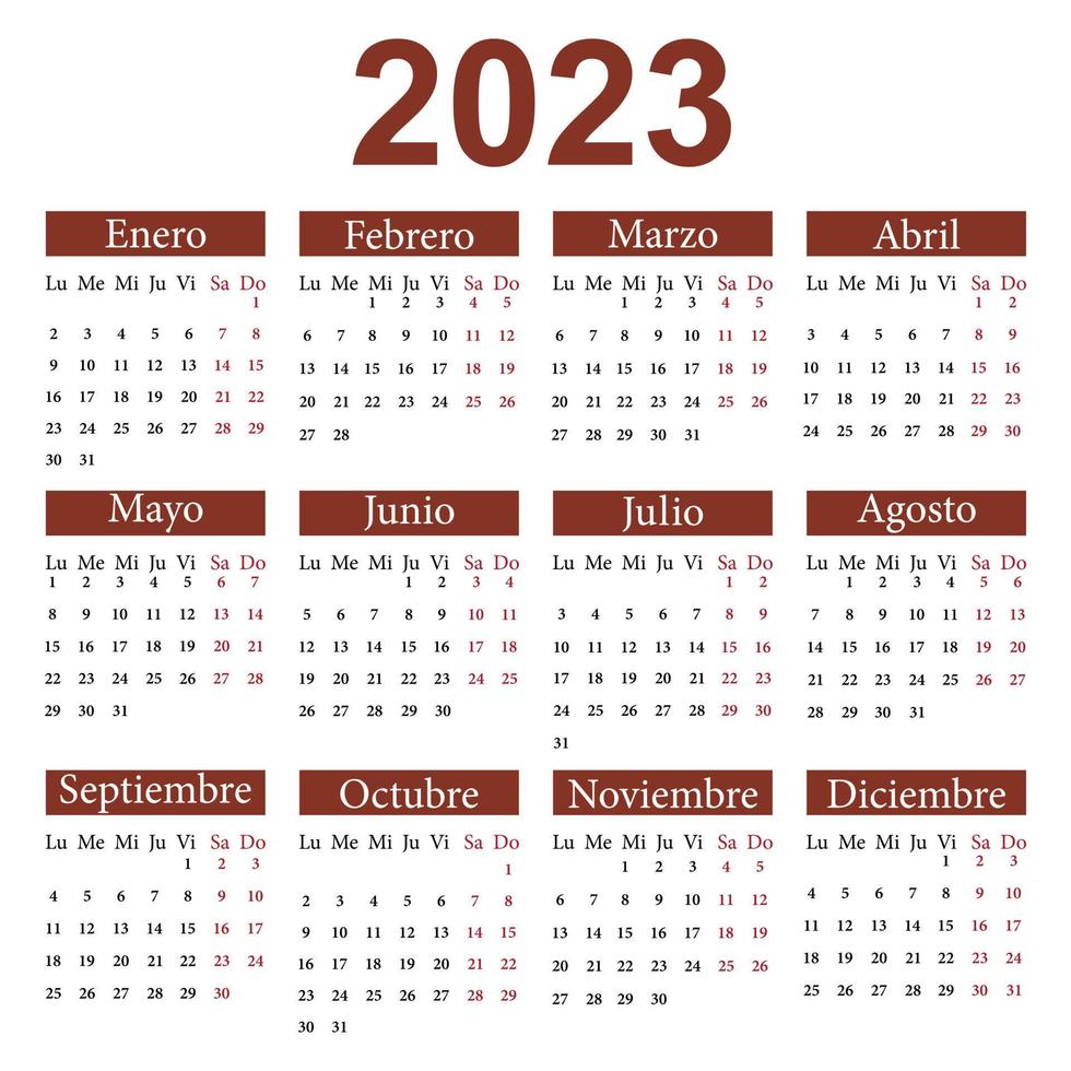 Spanischer Kalender 2023. Woche beginnt am Montag. Vektor-Illustration vektor