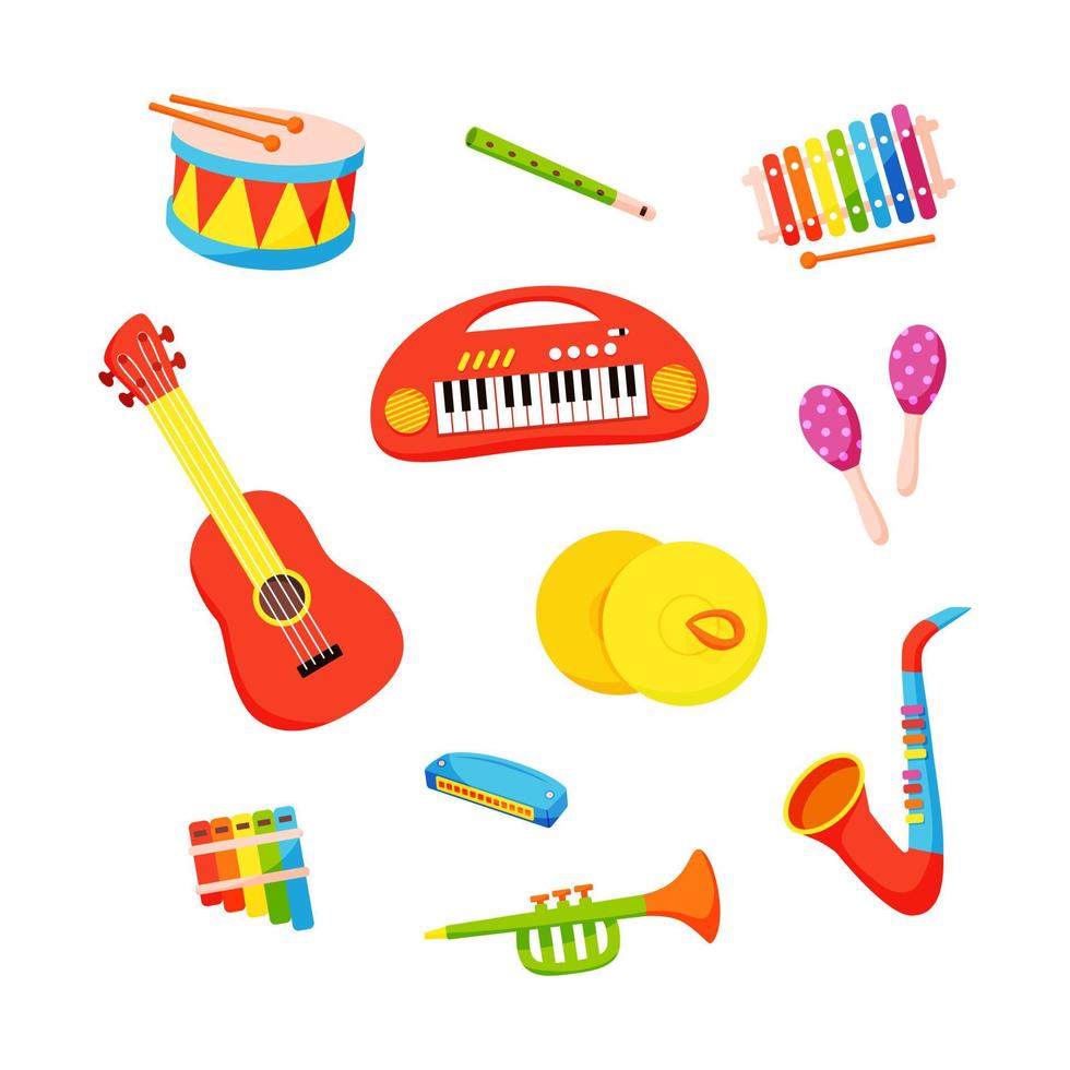 vektor uppsättning av barn musikalisk instrument dragen i tecknad serie stil