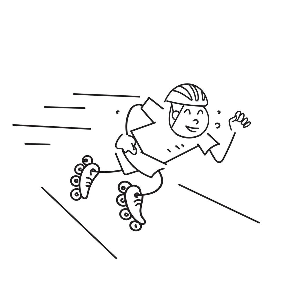 hand gezeichneter gekritzelgeschwindigkeits-inline-skate-illustrationsvektor vektor