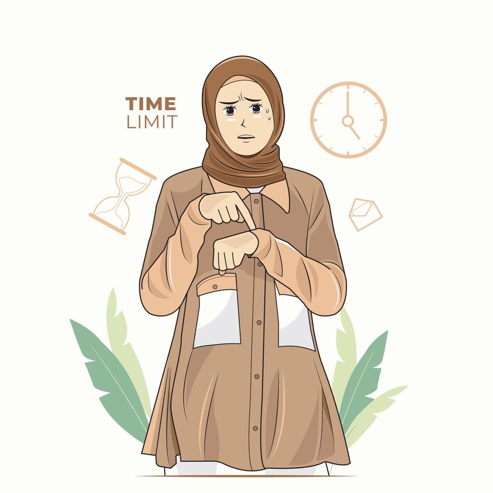 junge muslimische frau im hijab zeigt zeitbegrenzung vektorillustration kostenloser download vektor