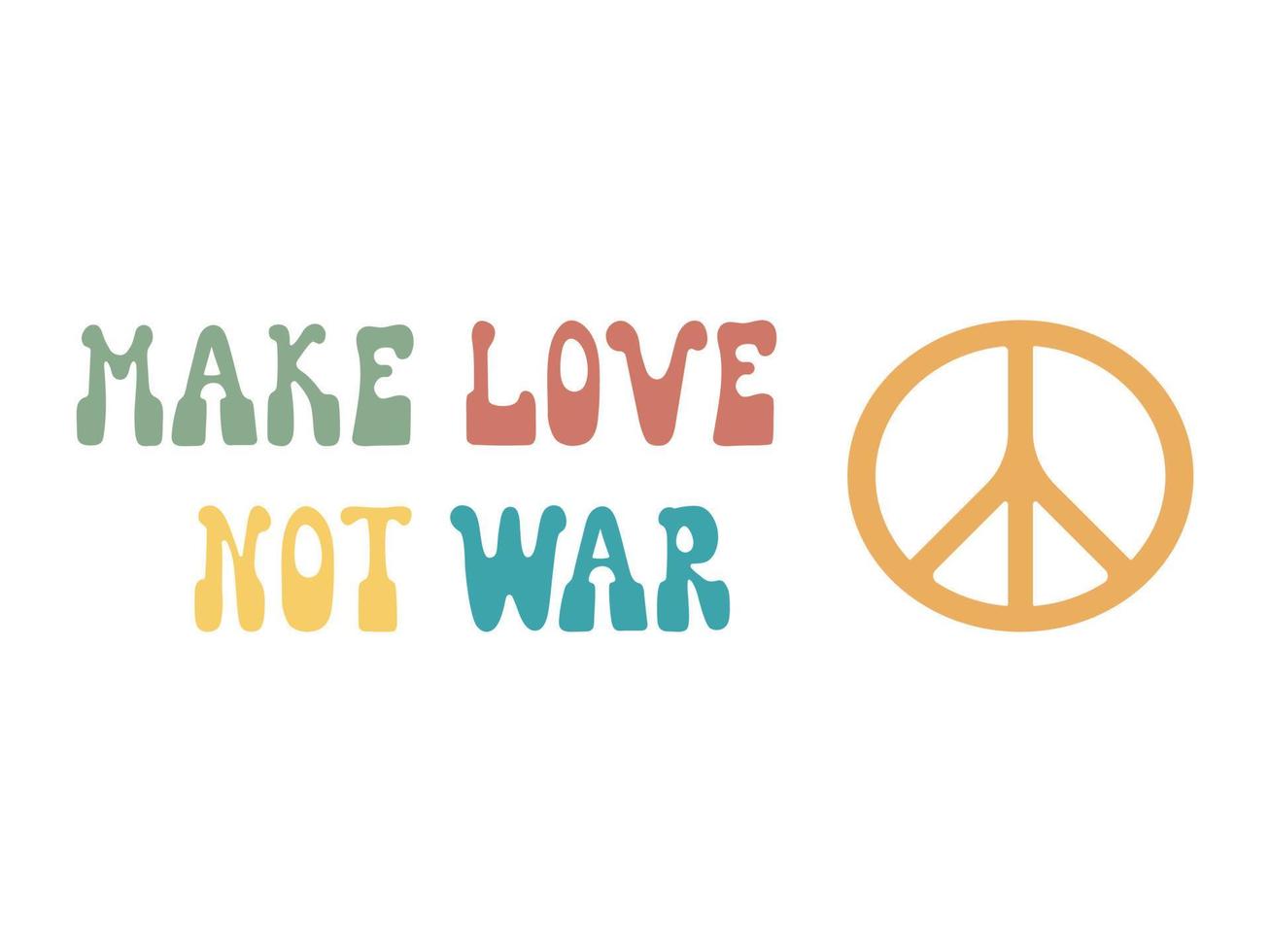 färgrik illustration göra kärlek inte krig i retro hippie stil av 70-tal. söt grafisk skriva ut för t-shirt, affischer, kort design. vektor