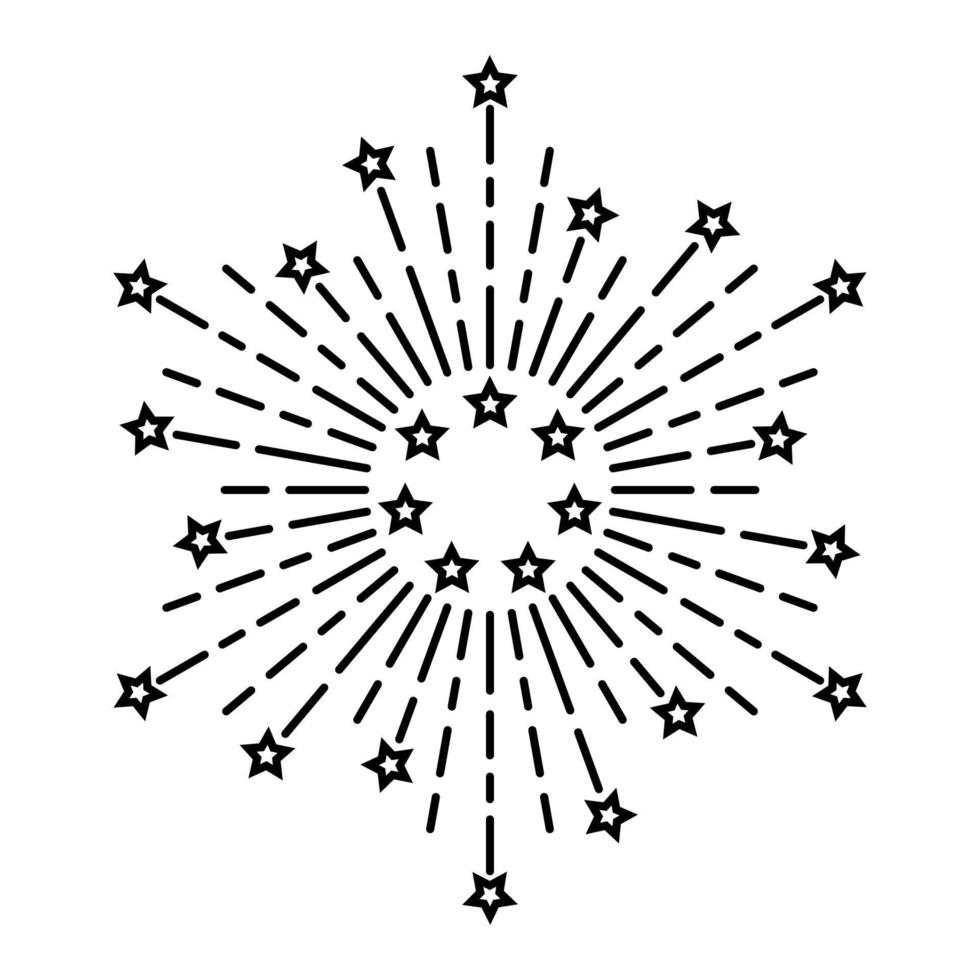 fyrverkeri ikon. runda brista med stjärnor, gnistrar. linjär vektor ikon.