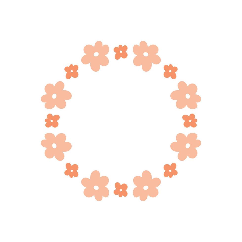 blommig krans med söta rosa prästkragar isolerad på vit bakgrund. rund ram med blommor. vektor handritade illustration. perfekt för kort, inbjudningar, dekorationer, logotyper, olika mönster.