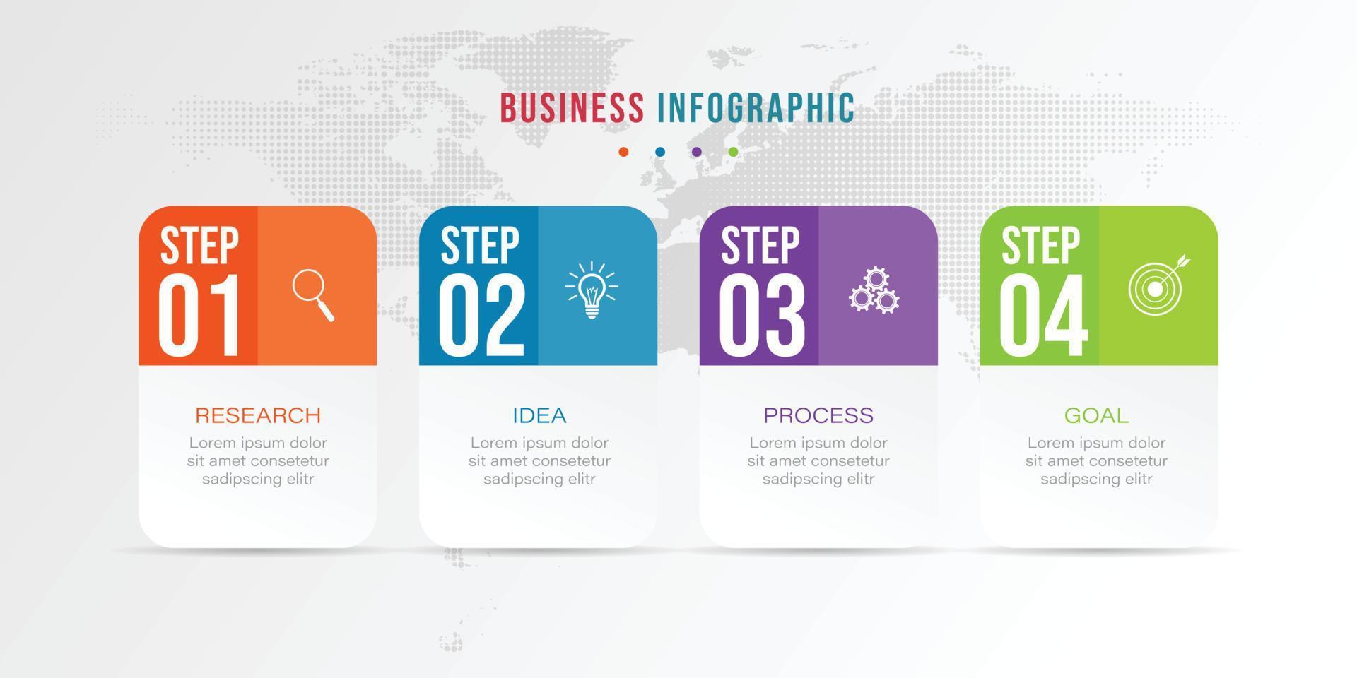 Infografik-Designvorlage für Vektorgrafiken mit Symbolen und 4 Optionen oder Schritten. kann für Prozess, Präsentationen, Layout, Banner, Infografik verwendet werden. vektor