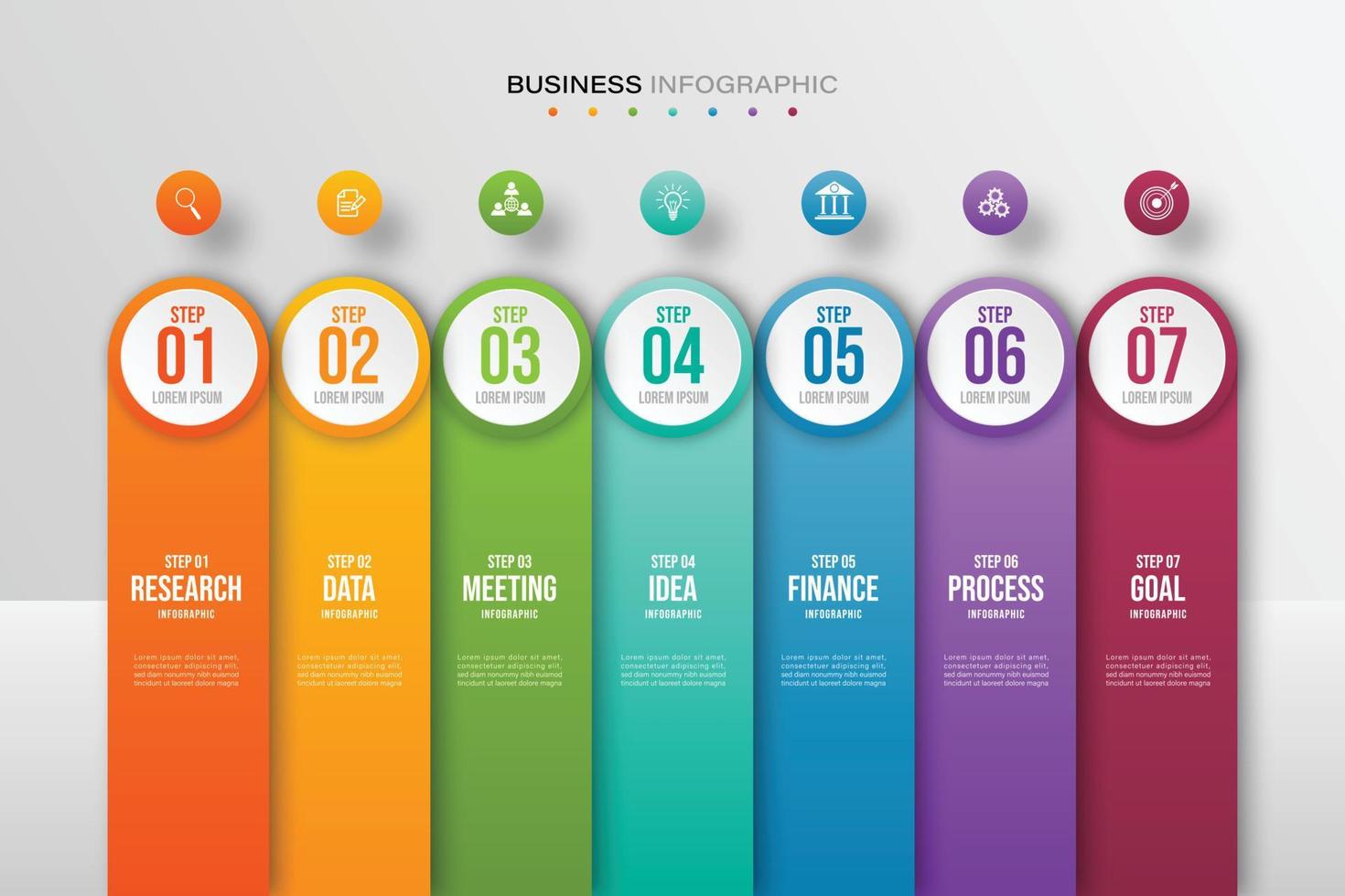 Timeline-Infografik-Designelement und Zahlenoptionen. Geschäftskonzept mit 7 Schritten. kann für Workflow-Layout, Diagramm, Vektorgeschäftsvorlage zur Präsentation verwendet werden. vektor