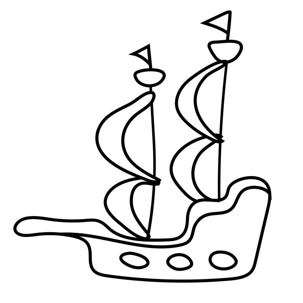 Piratenschiff von Hand gezeichnet. Schwarz-Weiß-Doodle-Illustration vektor