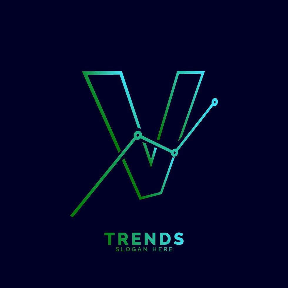 dynamischer umrissbuchstabe v trends statistik vektor logo design