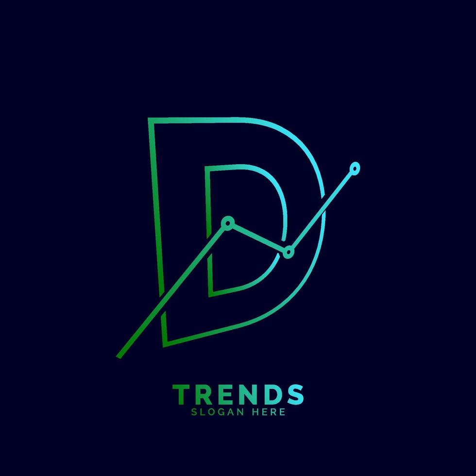 dynamischer Umriss Buchstabe d Trends Statistik Vektor-Logo-Design vektor