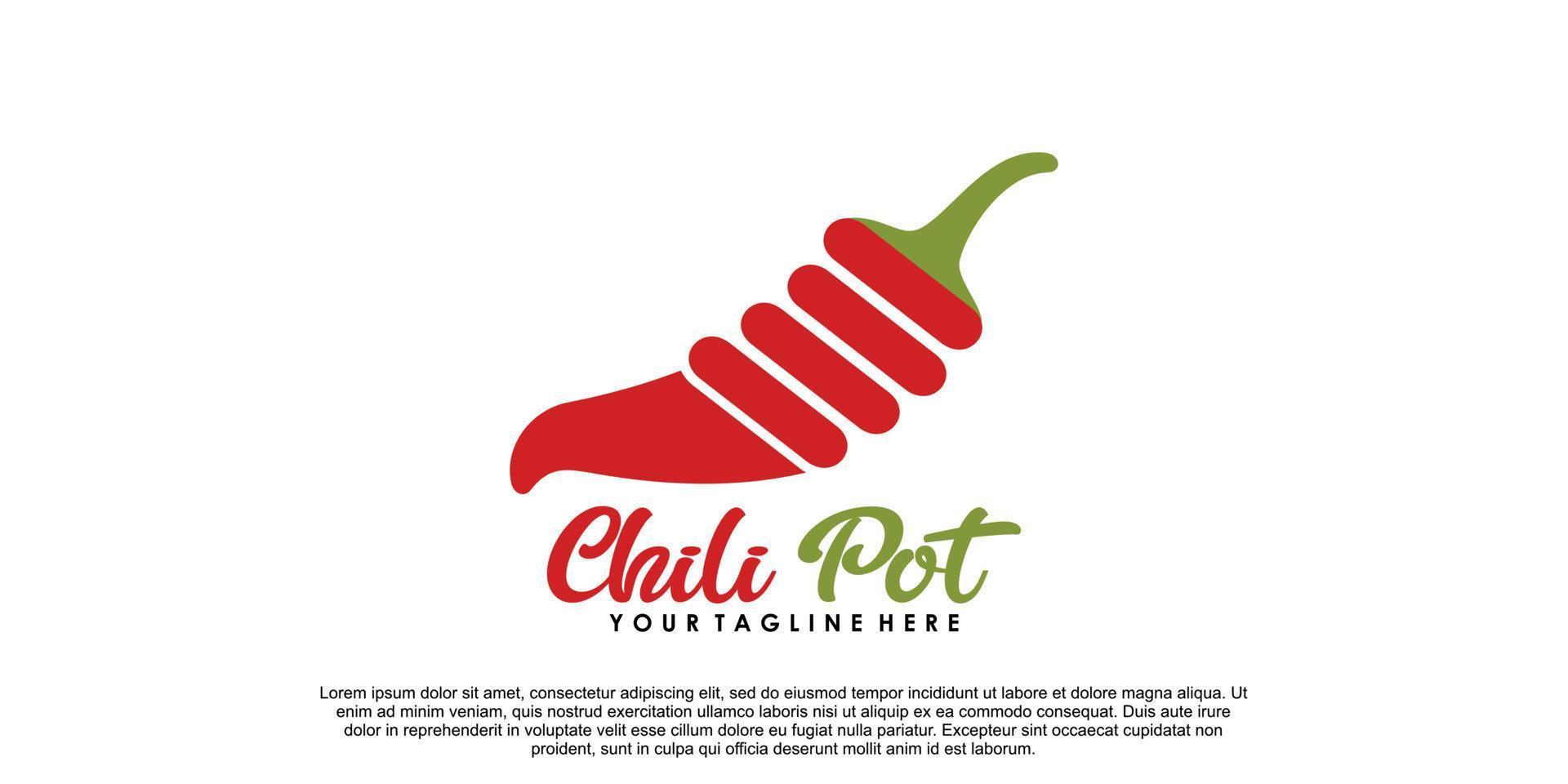 Chili Pot Logo Design einzigartiges Konzept Premium-Vektor vektor