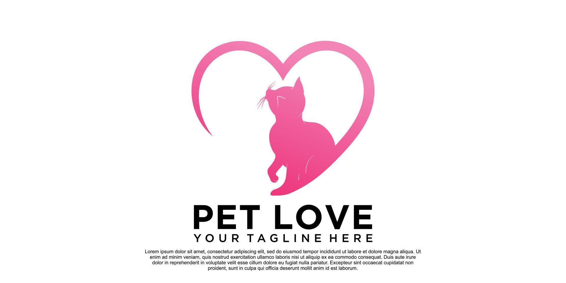sällskapsdjur kärlek logotyp design med kreativ unik stil premie vektor
