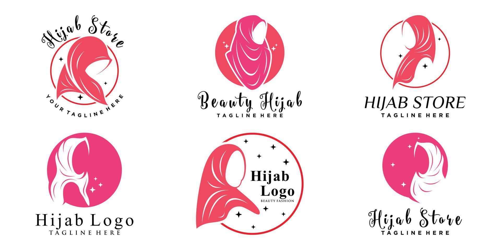 set bündel von muslimah frauen logo design mit hijab premium vektor