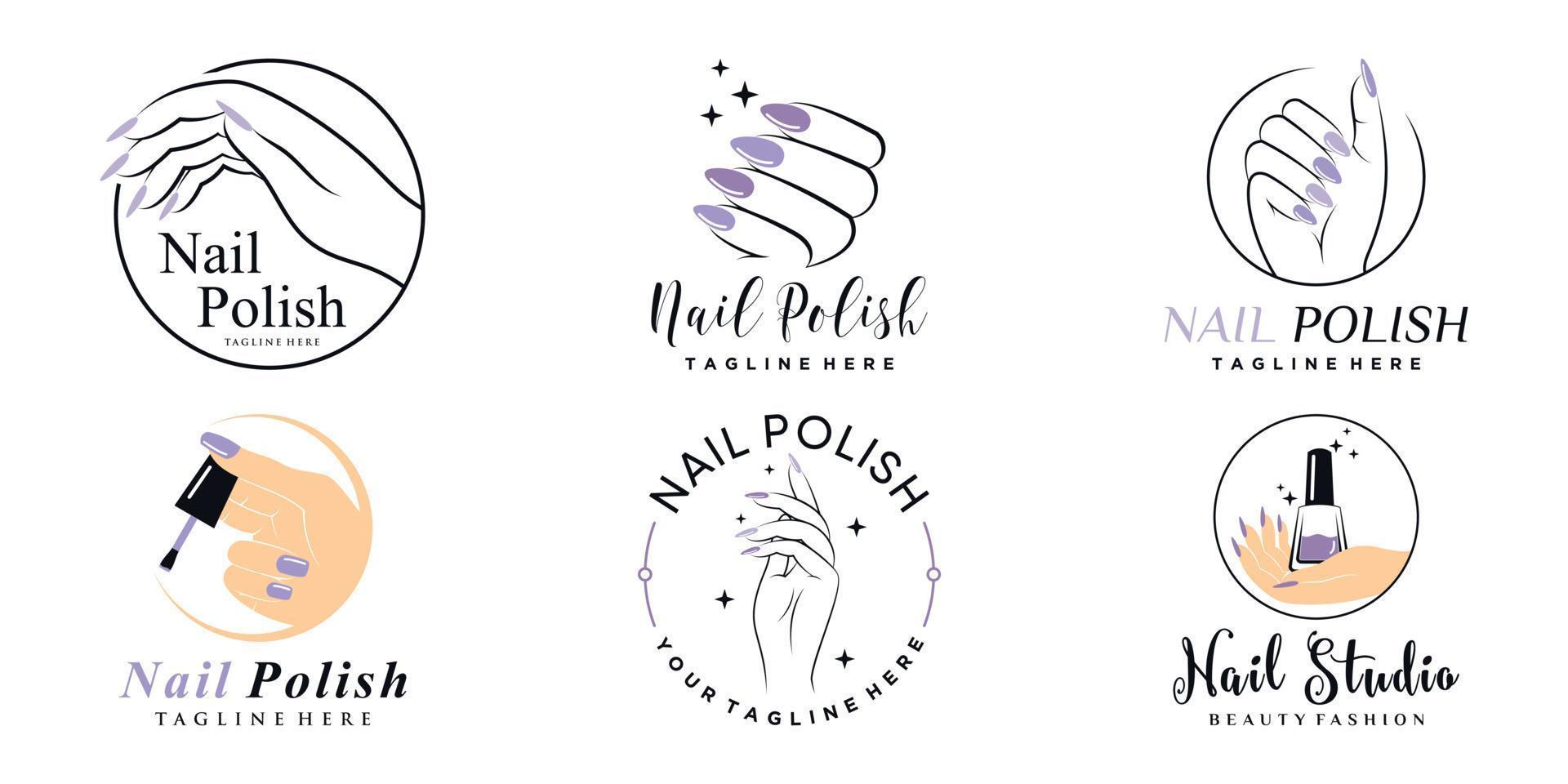 Nagelstudio oder Nagellack-Icon-Set-Logo-Design für Schönheitssalon mit einzigartigem Konzept-Premium-Vektor vektor