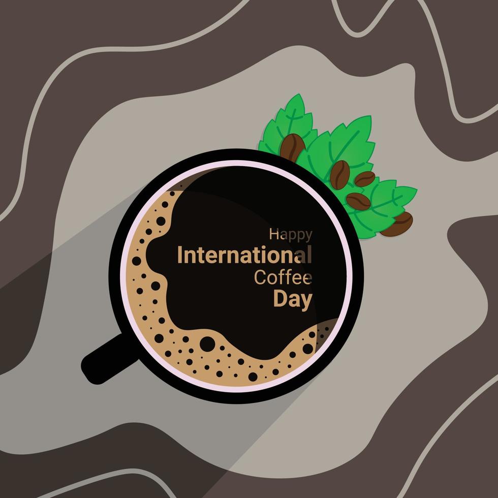 kaffe kopp baner med kaffeböna och löv dekoration, till fira internationell kaffe dag vektor