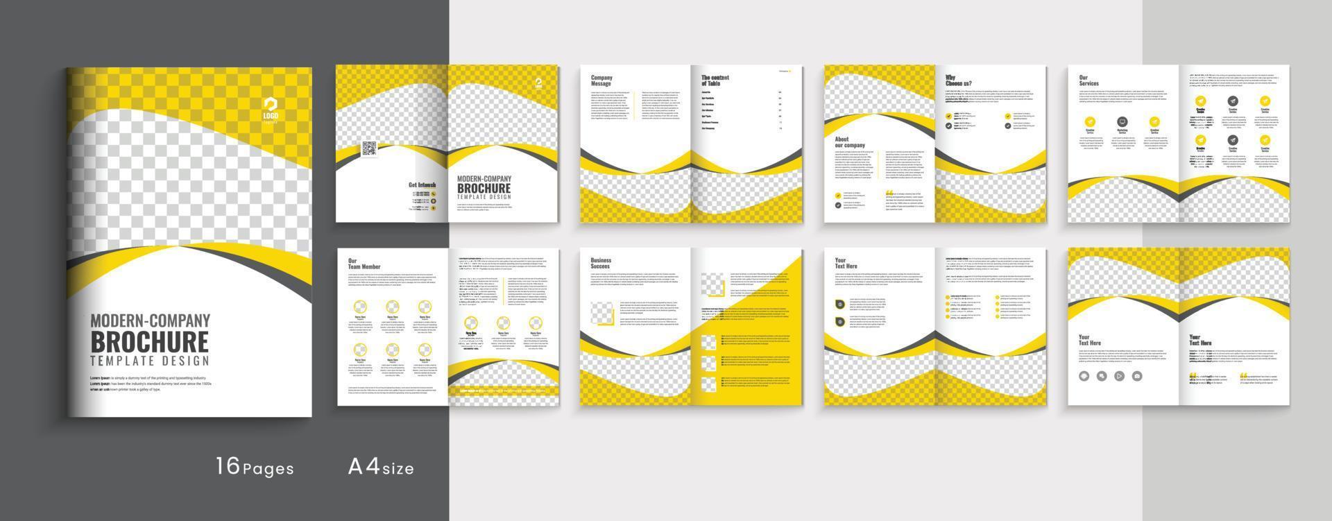 Firmenprofil a4 mehrseitige Geschäftsbroschüren-Vorlage Layout-Design, 16 Seiten Geschäftsprofil-Broschüren-Design, moderne zweifach gefaltete Broschüre vollständig bearbeitbare Vorlage vektor