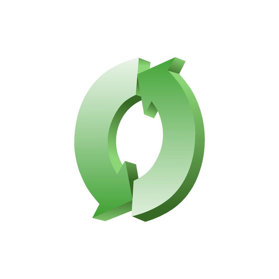grön återvinna tecken. två svart pilar cirkulera. återskapa ny material. vektor illustration återvinna symbol