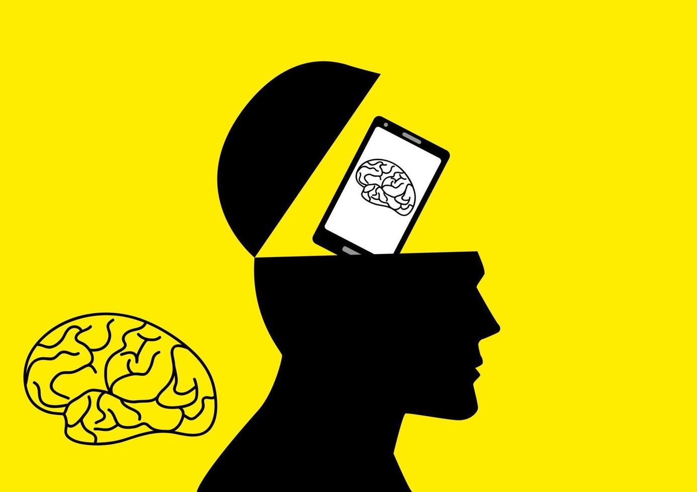 mänsklig hjärna varelse ersatt förbi en smart telefon vektor