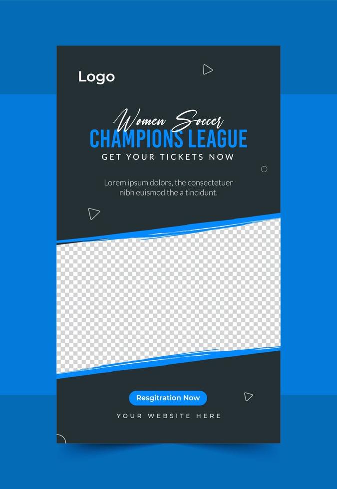 dunkle frauen fußball champions league social media vorlagenlayout vektor