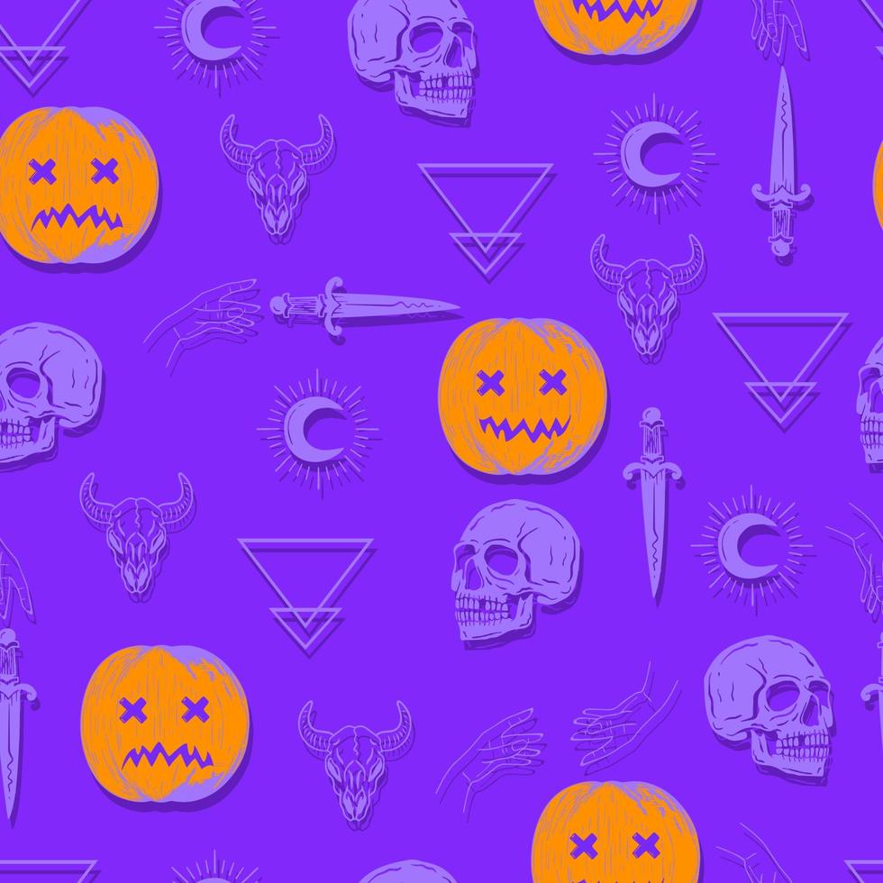 halloween vektor sömlösa mönster häxkonstteckning