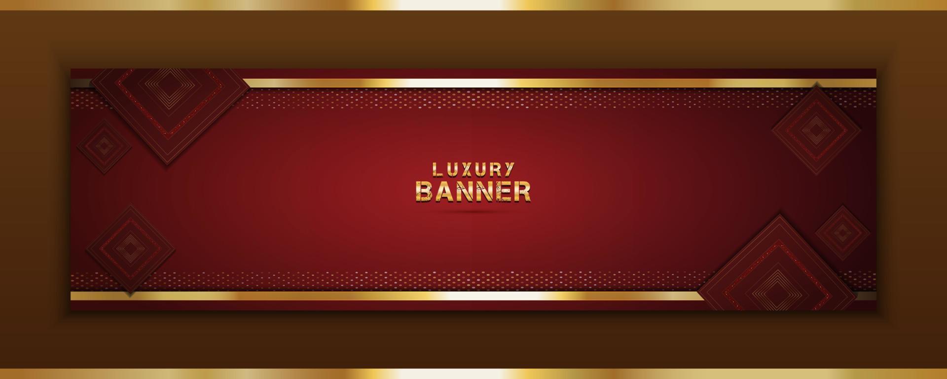 Vintage-Rahmen-Luxus-Banner-Hintergrund und glänzende Goldtextur isoliert auf rotem Hintergrund vektor