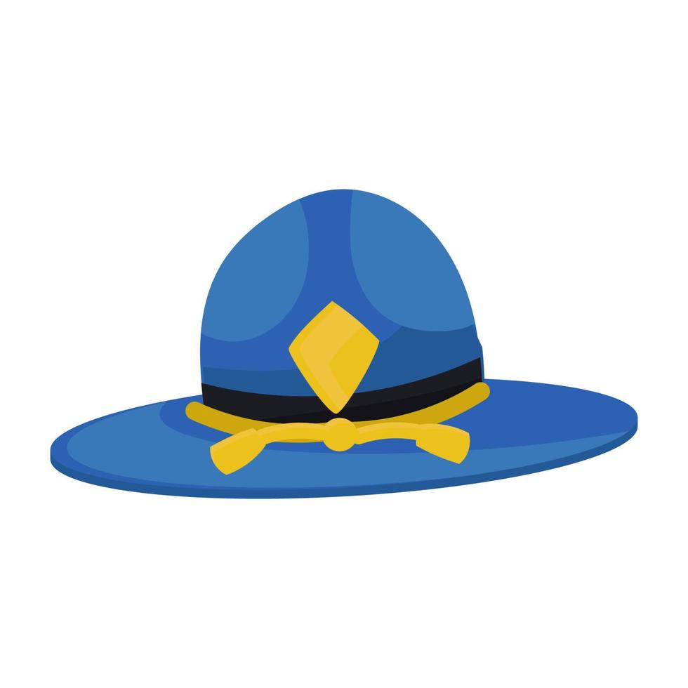 Sheriff-Hut-Vektor-Illustration-Symbol isoliert weiß. Cowboy-Western-Texas-Kleidung oder Ranger-Symbol. amerikanisches lederdesign der kampagne männliches und blaues traditionelles kostüm. Mode-Accessoire Mütze Polizei vektor