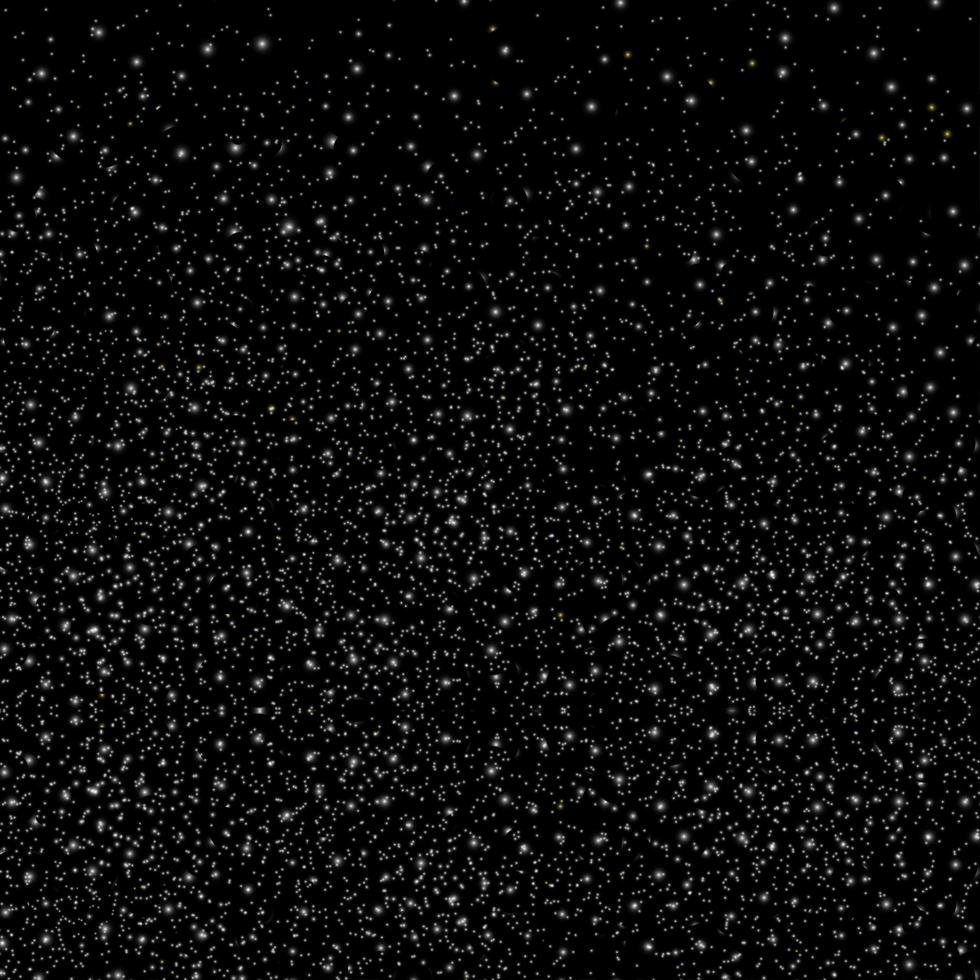 silberne Glitzersterne im Raum auf schwarzem Hintergrund vektor