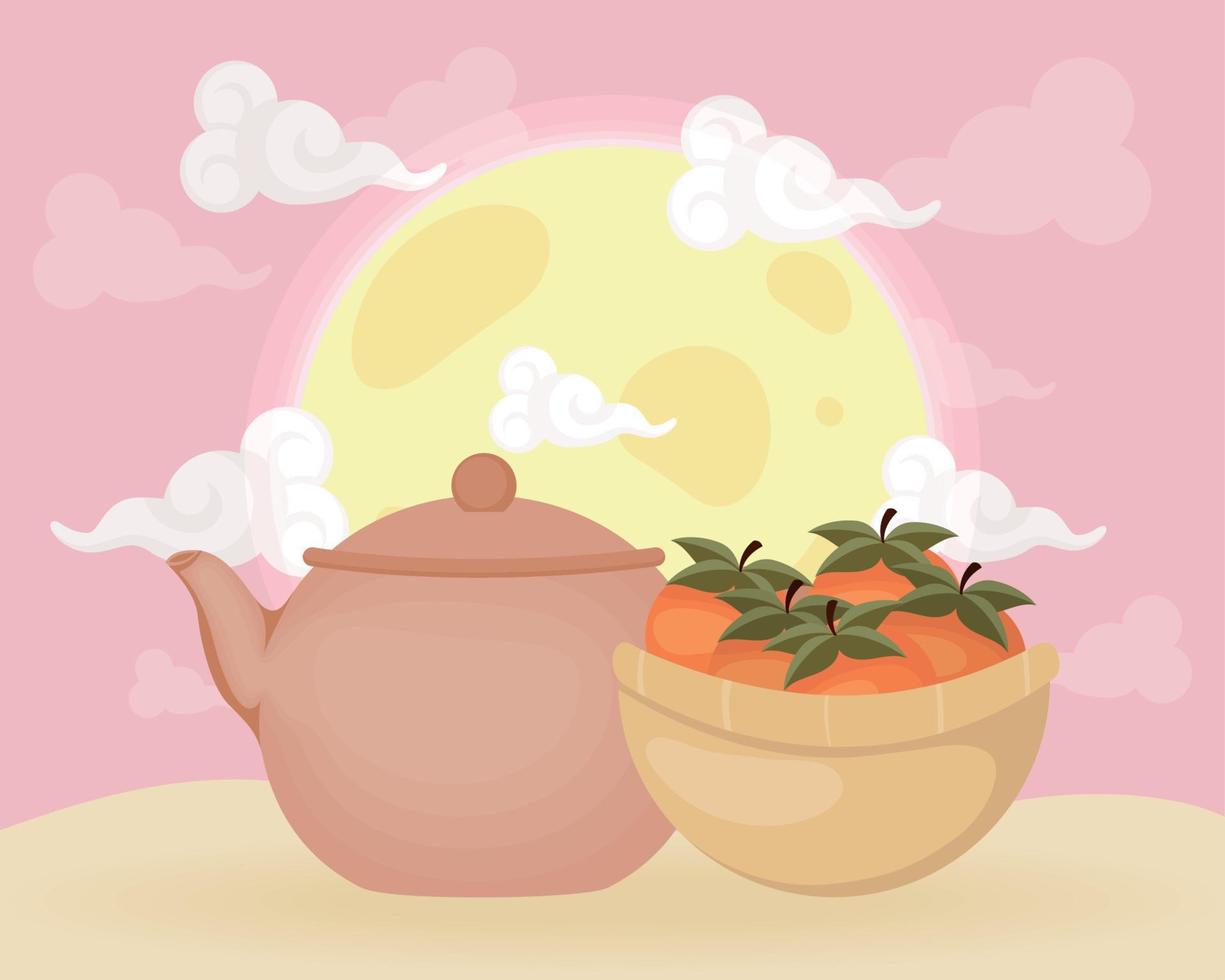 Chuseok Teekanne und Orangen vektor