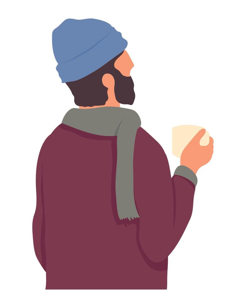 Mann Tourist trinkt Kaffee vektor