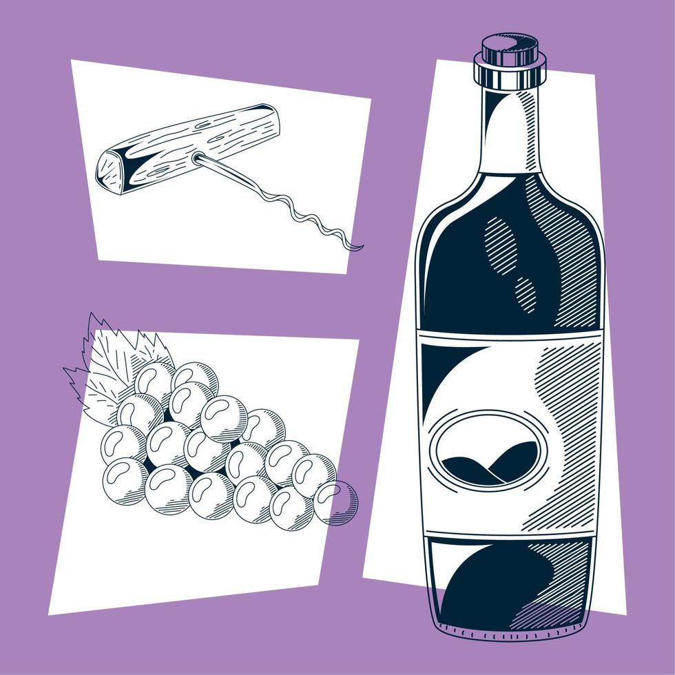 vin dryck tre ikoner vektor