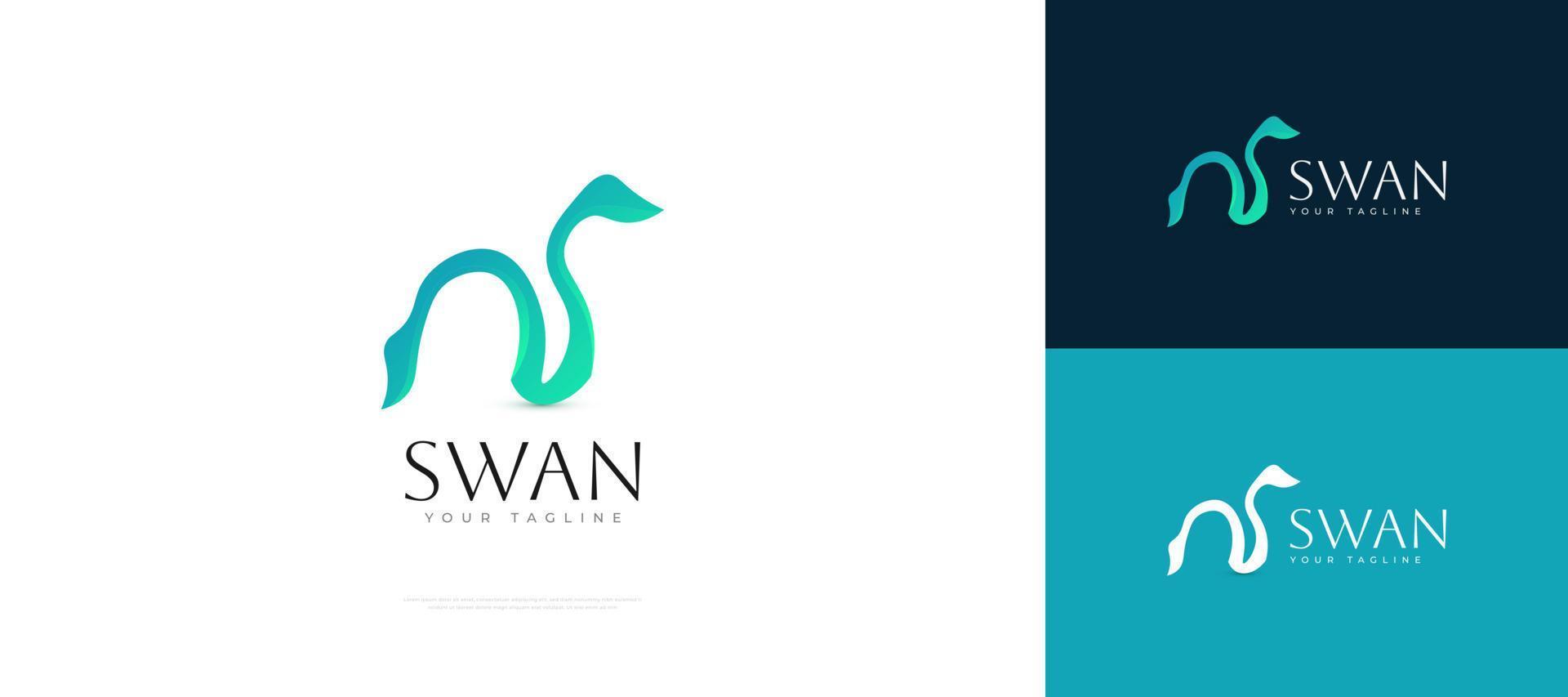 skön svan logotyp design i blå och grön lutning stil. elegant gås eller Anka logotyp ikon vektor