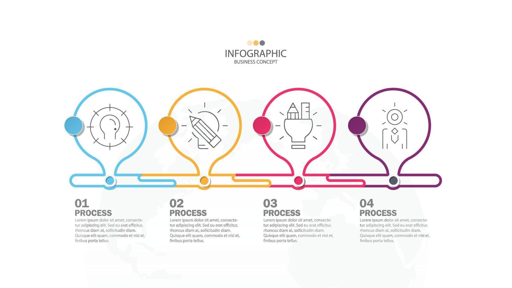 Timeline-Infografik-Vorlage mit 4 Schritten, Prozess oder Optionen, Prozessdiagramm, verwendet für Prozessdiagramme, Präsentationen, Workflow-Layout, Flussdiagramm, Infografik. Vektor-eps10-Illustration. vektor