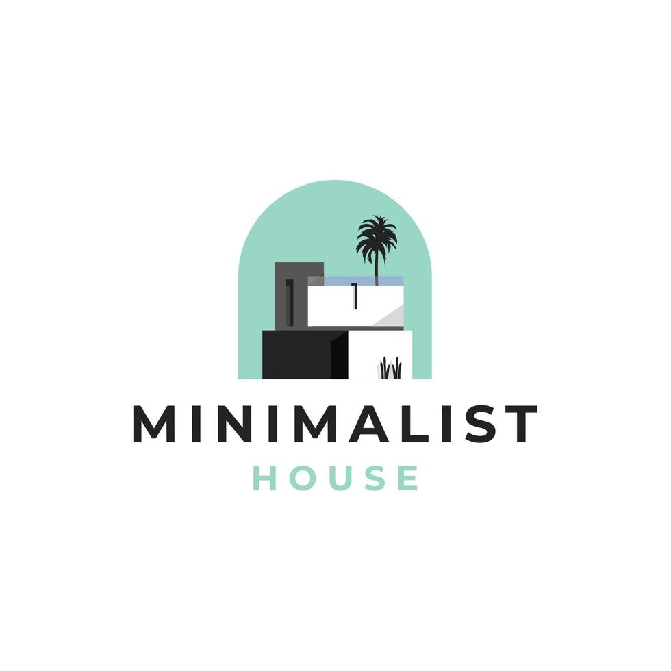 moderner Minimalist des Hauses. Gebäudehülle einer zeitgenössischen Villa. Immobilien-Logo. Vektor-Illustration isoliert auf weißem Hintergrund vektor