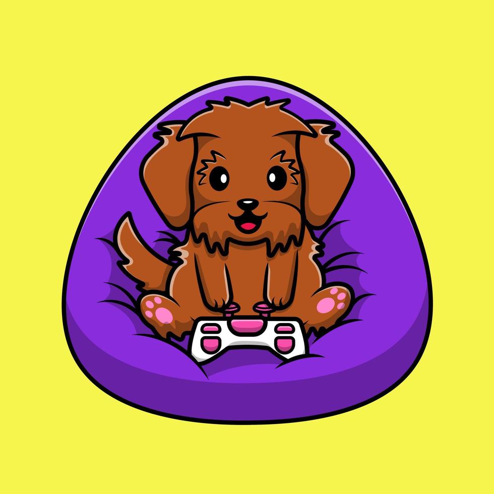 söt maltipoo hund spelar spel tecknad serie vektor ikon illustration. platt tecknad serie begrepp