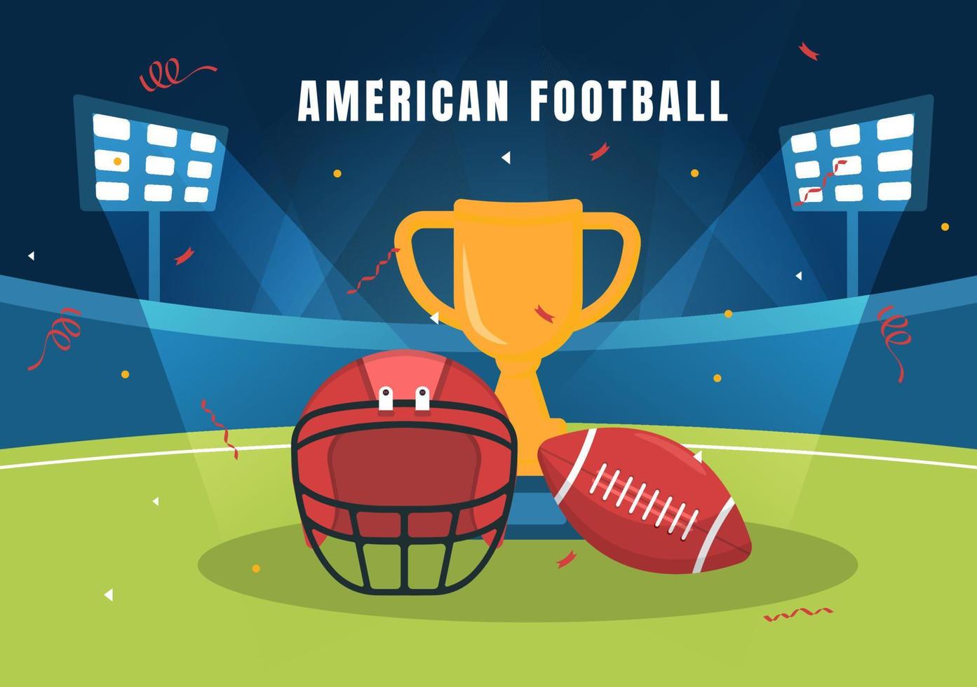American-Football-Sportspieler mit dem Spiel verwendet einen ovalen Ball und ist braun auf dem Feld, handgezeichnete Cartoon-Flachillustration vektor