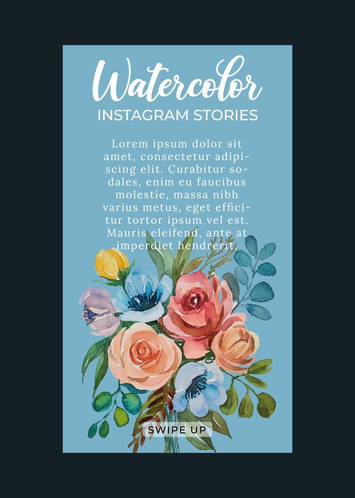 sociala medier mall med akvarell blomma element vektor