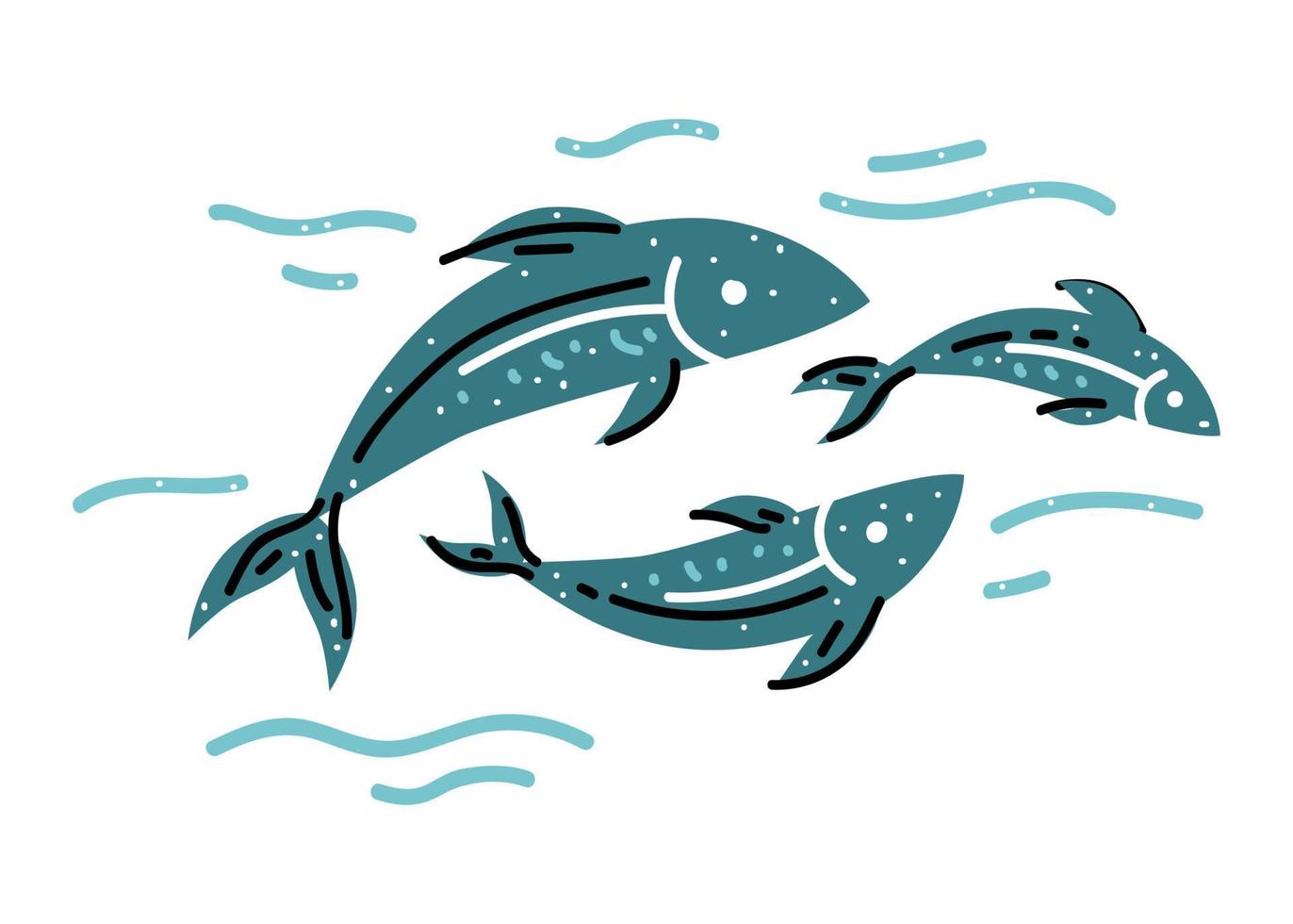 schwarzer Herdenfisch. Fischschwarm. Logo-Template-Design. flacher Vektor