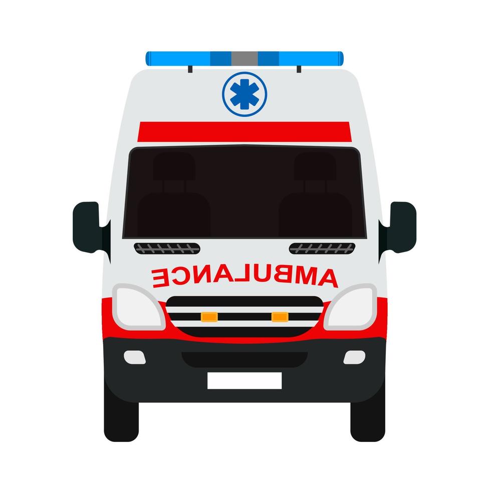 ambulans skåpbil platt vektor främre se. hjälp nödsituation bil röd transport rädda