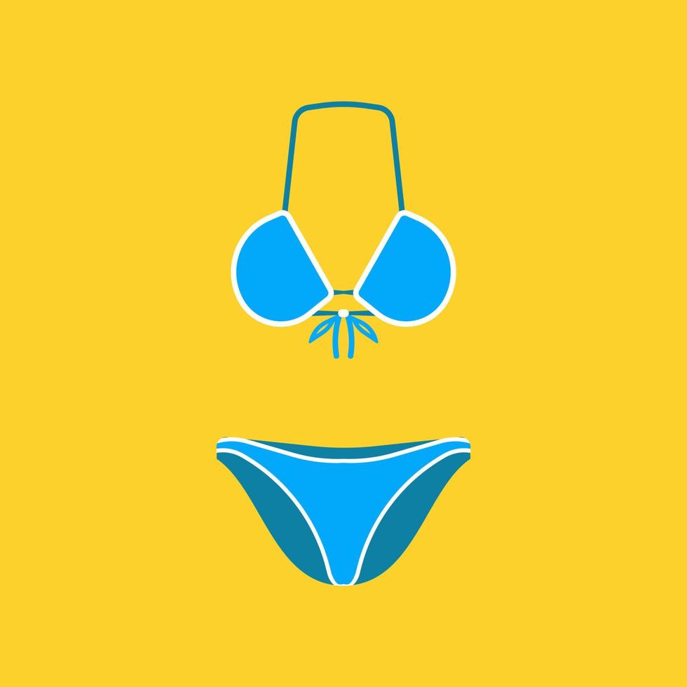 Bikini Bademode blau Vektor Icon Frau Strandkleidung. Mode weiblicher Körper Badeanzug sexy BH. Unterwäsche Sommertop