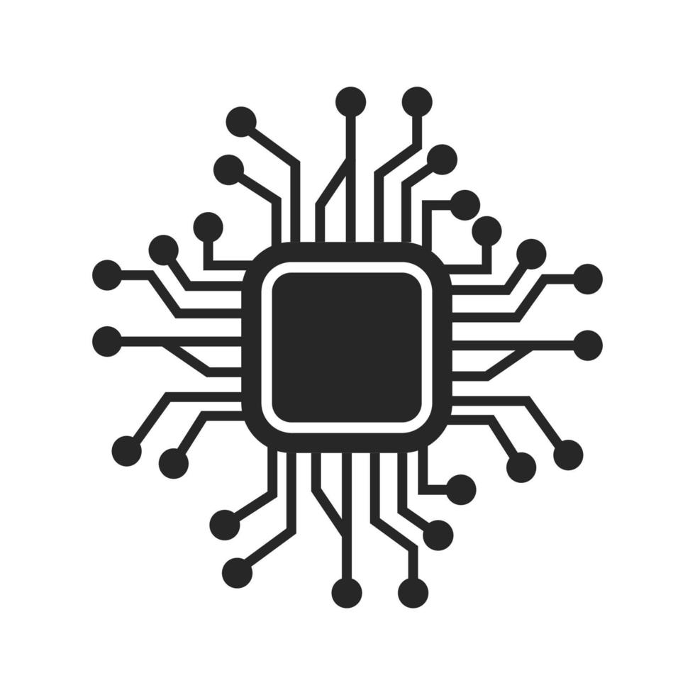 CPU-Chip-Technologie-Vektor digital elektronisch. Computer-Prozessor-Illustrationsboard-Symbol und Kommunikations-Tech-Hardware. Mikrochip-Motherboard-Engineering-Datum und Symbol PC-Core-Ausrüstungsgerät vektor