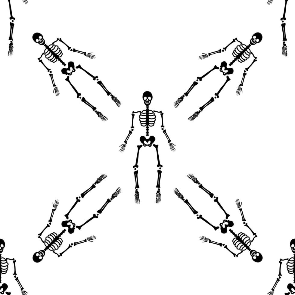 svarta skelett i olika poseringsmönster. halloween design. perfekt för höst, semester, tyg, textil. sömlös upprepningsprov. vektor